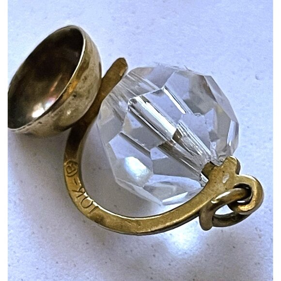Antique 10K Gold Globe Charm With Spinnable Crystal Orb - Picture 7 of 8